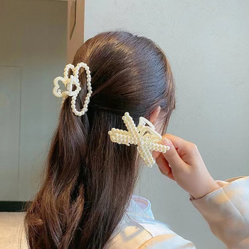 Нови фиби за коса с имитация на перли за жени Кухи геометрични нокти за коса Щипка за нокти на задната глава Момичета Модни шапки Аксесоари за коса