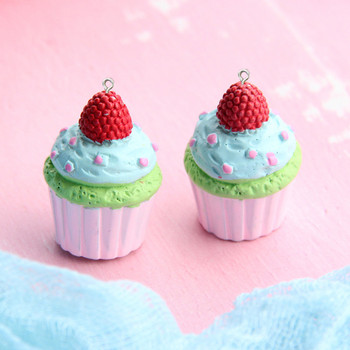 10 τμχ Cute Strawberry Heart Cup Cake Resin Charms For Jewelry Making Menments DIY Μπρελόκ Κολιέ Σκουλαρίκια Αξεσουάρ