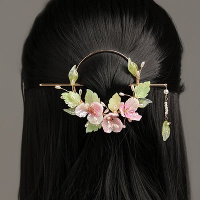 Retro Hanfu dodaci za kosu za žene Klasični estetski nježni ginkgo listovi prstena s umetnutim kopčama Jednostavni štapići za kosu kopče za kosu