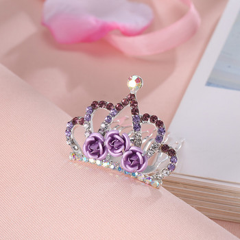 Модни цветни лъскави щипки за коса с кристали Жени Момичета Елегантен кристал Корона с цветя Гребен за коса Булчински шапки Аксесоари за коса