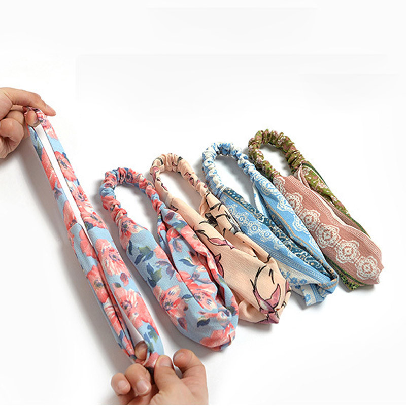 Traka za glavu sa slatkim cvjetnim otiskom Ženske nove elastične trake za kosu Ručno izrađeni šifonski turban Marama za kosu Dodatak za kosu