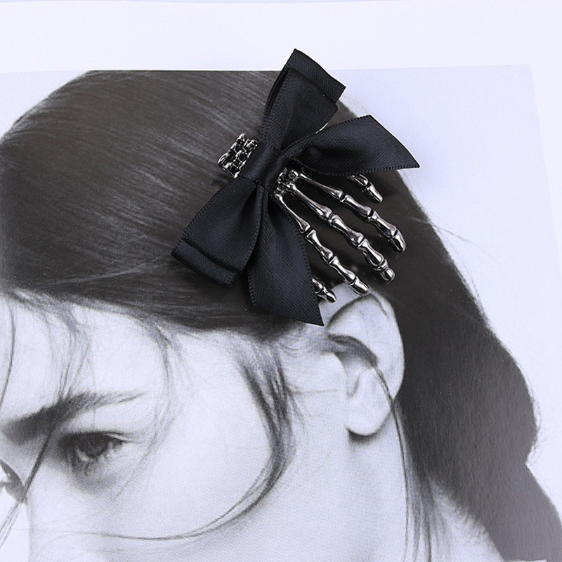 1 db Bowknot Koponya Kéz Csont Hajtű Megfogó Szellem csontváz Hajkapcsok Hajkapcsok Csontkörmös Hajtartozékok Punk stílusú fejfedők