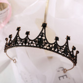 Vintage fekete színű királynő tiaras korona Diadem kristály strasszos menyasszonyi haj ékszerek fejdísz esküvői haj kiegészítők diadema