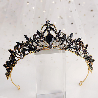 Vintage fekete színű királynő tiaras korona Diadem kristály strasszos menyasszonyi haj ékszerek fejdísz esküvői haj kiegészítők diadema