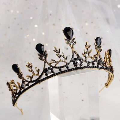 Vintage fekete színű királynő tiaras korona Diadem kristály strasszos menyasszonyi haj ékszerek fejdísz esküvői haj kiegészítők diadema
