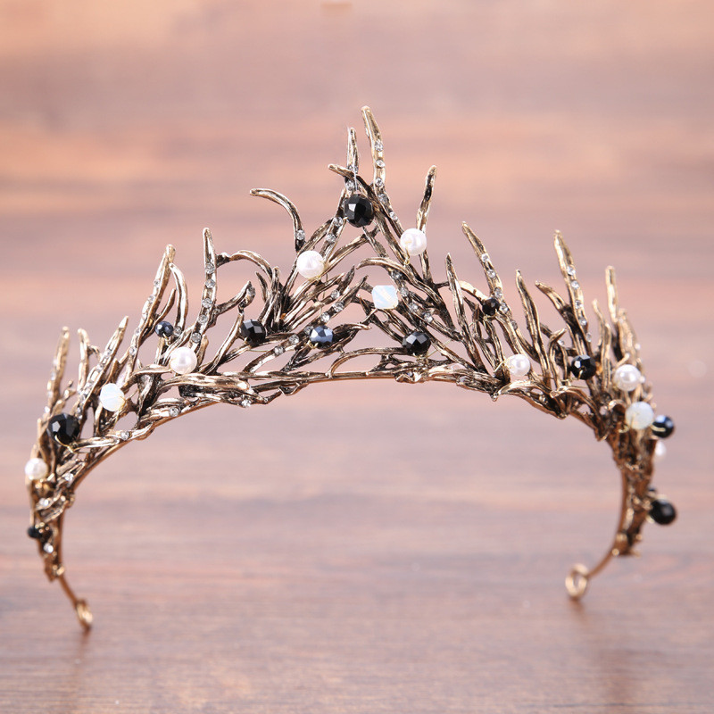 Vintage fekete színű királynő tiaras korona Diadem kristály strasszos menyasszonyi haj ékszerek fejdísz esküvői haj kiegészítők diadema