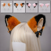 Puha plüss szőrös macskafül formájú hajpánt haranggal Aranyos műszőrme Állatok fülek fejpánt Lolita Cosplay fejfedők hajtartozékok