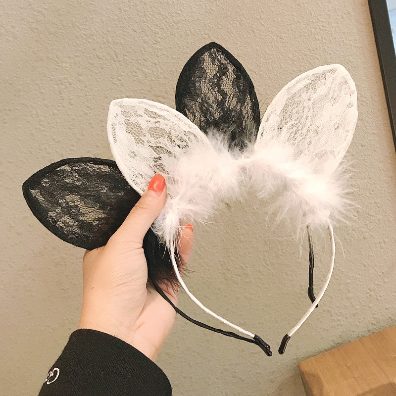 Divat Aranyos Csipke Macska Fül Haj Karika Női Lányok Szőrös Toll Hajpánt Halloween Cosplay Fejdísz Ruházat Haj Kiegészítők