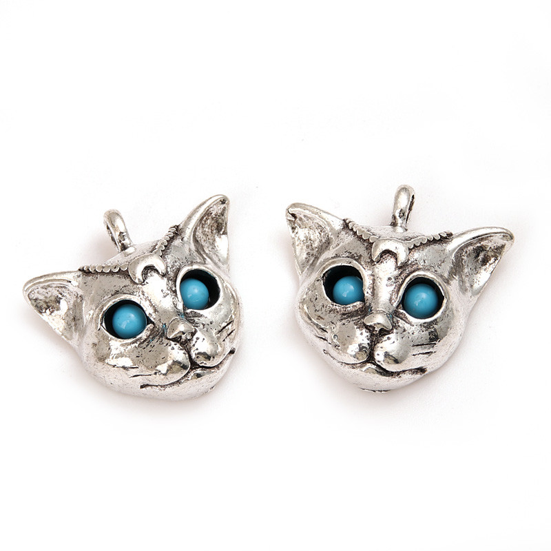 5db ezüst színű 25x24 mm-es punk leopárd fejű varázslatok, állati medálok, barkácsolás, kézzel készített fémötvözet ékszerkészítési kellékek