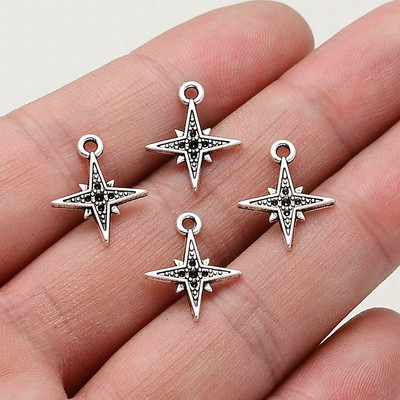 90 buc/loturi, 9x17mm, placat cu argint antic, brelocuri astrale drăguțe, mini pandantive stea de dimineață pentru realizarea de bijuterii DIY, găsirea cerceilor