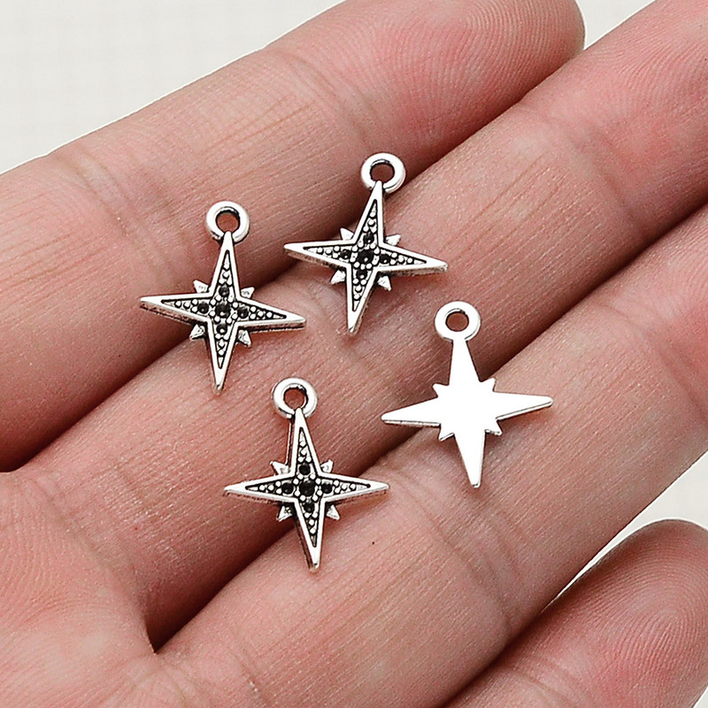 90db/tétel 9x17mm-es antik ezüstözött aranyos asztrál bűbájok mini Morning Star medálok barkács ékszerek készítéséhez Finding fülbevaló