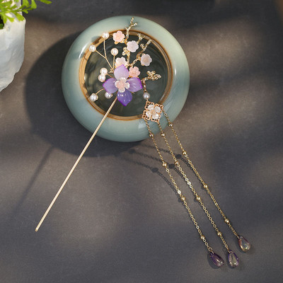 Kineski Hanfu dodaci za kosu Ukosnice za žene Cvjetni biser Duga kićanka Step Shake Štapići za kosu Vintage vjenčani svadbeni nakit