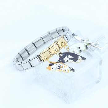 Hapiship Fashion Δημοφιλές Πρωτότυπο Daisy Gold Color Glaze Cat Charm Links Fit 9mm βραχιόλι Κοσμήματα από ανοξείδωτο ατσάλι κατασκευή DJ489