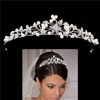 Луксозна булчинска корона с диадема за коса Сватбени аксесоари за коса за жени Сребърен цвят Булчински корони и тиара Дамски аксесоари
