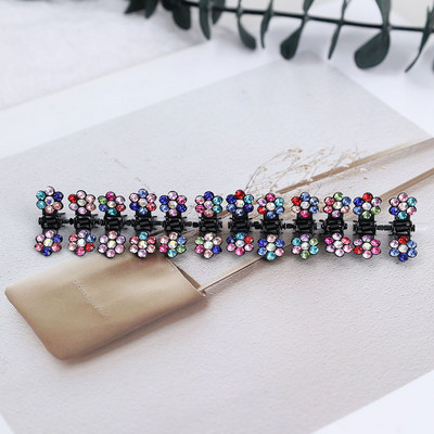 12db mini hajcsat csúszásmentes klipek strasszos hajkapcsok fém bilincsek kevert színes virágos hajkiegészítők női lányoknak