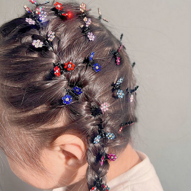 12db mini hajcsat csúszásmentes klipek strasszos hajkapcsok fém bilincsek kevert színes virágos hajkiegészítők női lányoknak