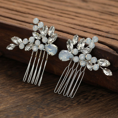 SLBRIDAL Aliaj Art Deco Mici Drăguț Strasuri Cristale Opal Pieptene de păr de nuntă Accesorii de păr de mireasă Domnișoare de onoare Bijuterii pentru femei
