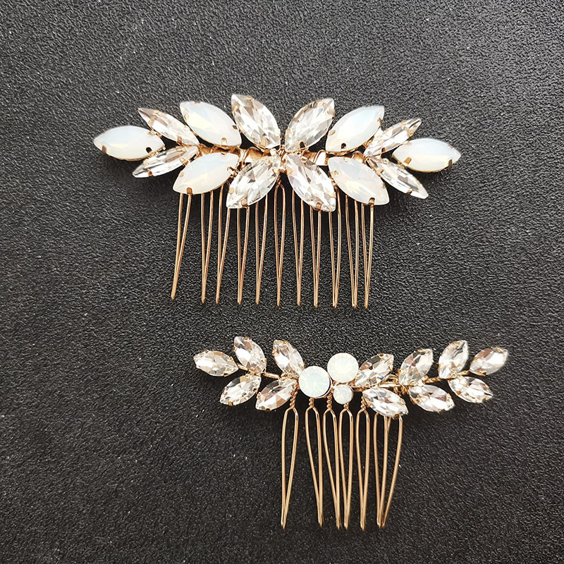 SLBRIDAL Aliaj Art Deco Mici Drăguț Strasuri Cristale Opal Pieptene de păr de nuntă Accesorii de păr de mireasă Domnișoare de onoare Bijuterii pentru femei