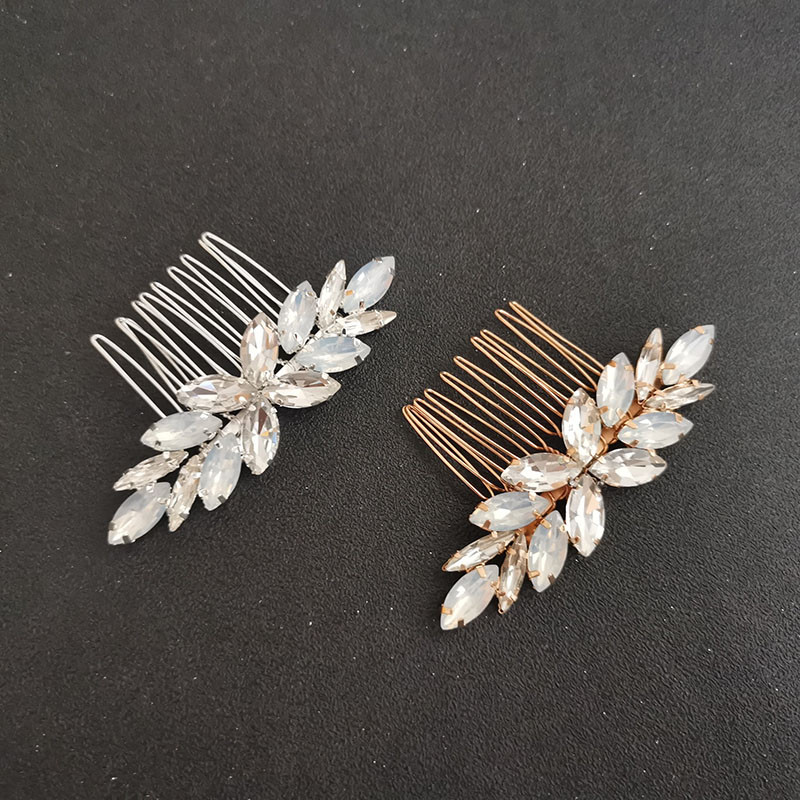 SLBRIDAL Aliaj Art Deco Mici Drăguț Strasuri Cristale Opal Pieptene de păr de nuntă Accesorii de păr de mireasă Domnișoare de onoare Bijuterii pentru femei