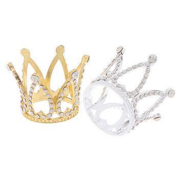 1Pcs Mini Crown Princess Topper Crystal Pearl Tiara Детски орнаменти за коса за сватба, рожден ден Декорация на торта
