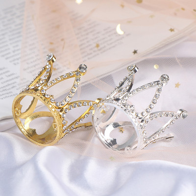 1Pcs Mini Crown Princess Topper Crystal Pearl Tiara Детски орнаменти за коса за сватба, рожден ден Декорация на торта