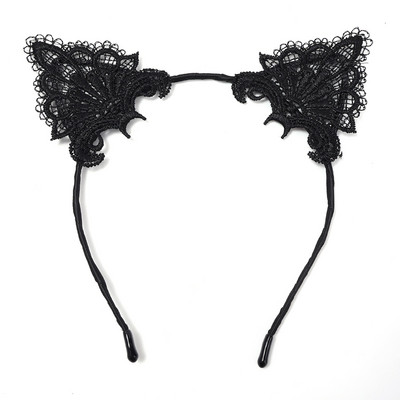 Moterys Seksualios Juodos katės ausys Galvos apvadas Madingi nėriniai Moterų plaukų juosta Cosplay galvos apdangalai Galvos apdangalas Merginos gimtadienio vakarėlio plaukų aksesuarai