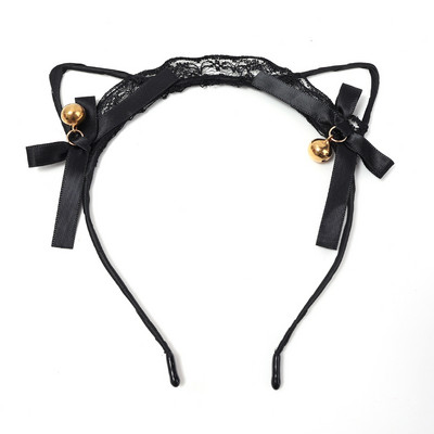 Moterys Seksualios Juodos katės ausys Galvos apvadas Madingi nėriniai Moterų plaukų juosta Cosplay galvos apdangalai Galvos apdangalas Merginos gimtadienio vakarėlio plaukų aksesuarai
