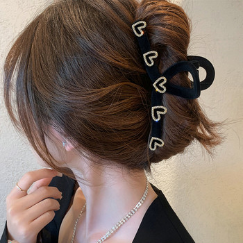 Нова дамска модна щипка за нокти Love Rhinestone Flocking Large Hair Claw Корейско момиче Shark Clip Шапки Шнола Аксесоари за коса