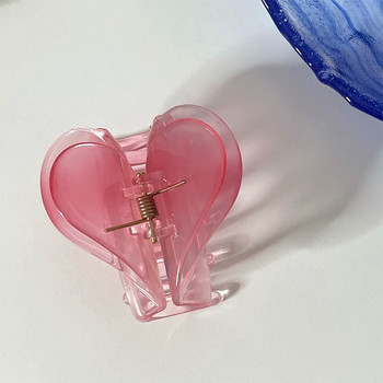 Ново в сладко розово сърце, прозрачна ацетатна двуслойна щипка за коса с нокти за коса за жени Тенденция в корейската мода Аксесоари за коса