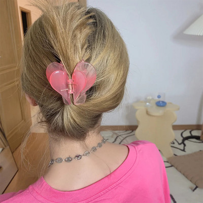 Nou în dulce roz inimă acetat transparent clemă de păr cu două straturi Păr cu gheare pentru femei Trend accesorii de păr la modă coreeană