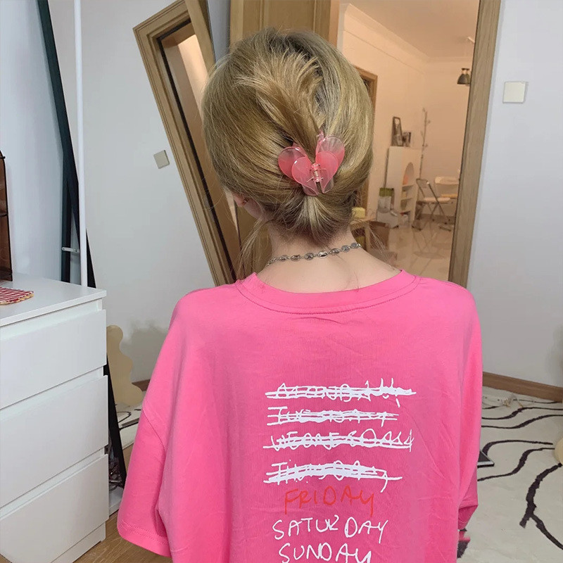 Új In Sweet Pink Heart átlátszó acetát kétrétegű hajcsipesz karmos haj nőknek Trend koreai divatos hajkiegészítők