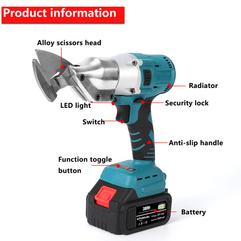 Foarfece electrice de călcat fără perii, fără fir, Instrumente de tăiat metal, Foarfece pentru foi de forfecare, din oțel carbon, pentru baterie Makita 18V