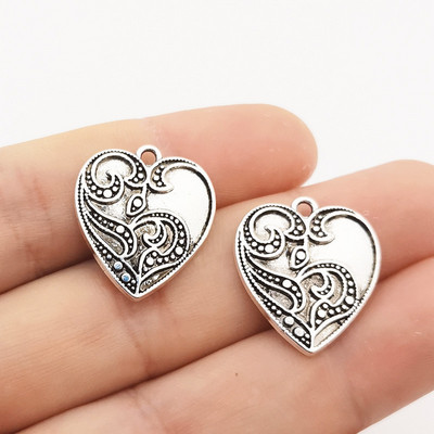 5db 20x23mm Retro szívbűbáj gótikus ötvözet tibeti medálok antik ékszer készítés kis medál barkács kézzel készített kiegészítők
