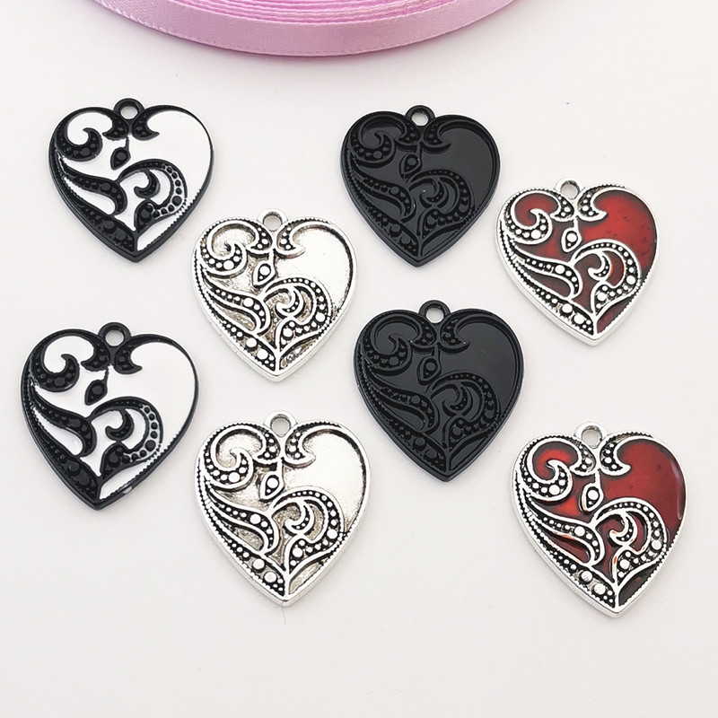 5db 20x23mm Retro szívbűbáj gótikus ötvözet tibeti medálok antik ékszer készítés kis medál barkács kézzel készített kiegészítők