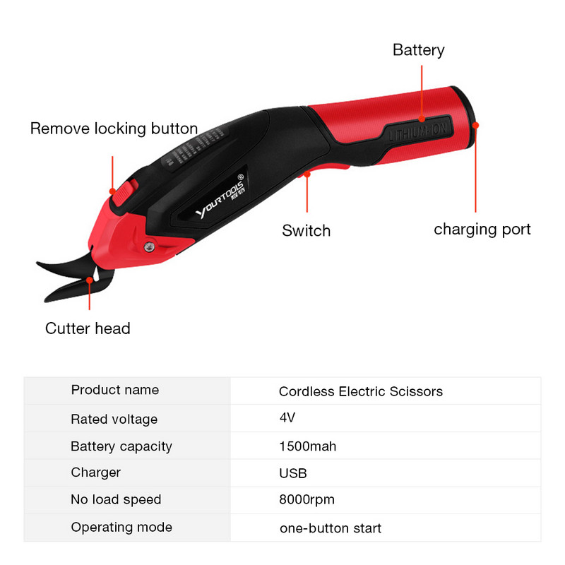 Foarfece electrice profesionale Încărcare baterie cu litiu Foarfece de tăiere de mână Foarfece de tăiere pânză Artifact din oțel tungsten