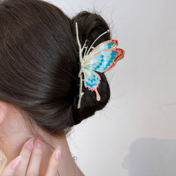 2022 Рисувани щипки за коса с пеперуди Дамски модни нокти за коса Елегантни големи метални щипки за раци и акули Аксесоари за женска коса