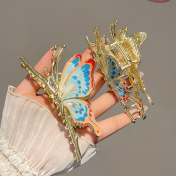 2022 Рисувани щипки за коса с пеперуди Дамски модни нокти за коса Елегантни големи метални щипки за раци и акули Аксесоари за женска коса