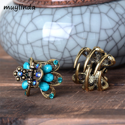 Muylinda Vintage Flower Hair Claw Strasszkő Hajcsat Hajtű Antik Bronz Kis Haj Karmok Haj Kiegészítők
