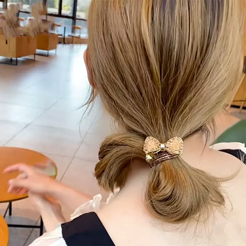 Novi dolazak Elastične gumice za kosu s mašnom od kamenčića Gumene vezice za djevojke Modni sjajni kristalni konopac za kosu Dodaci za konjski rep za žene