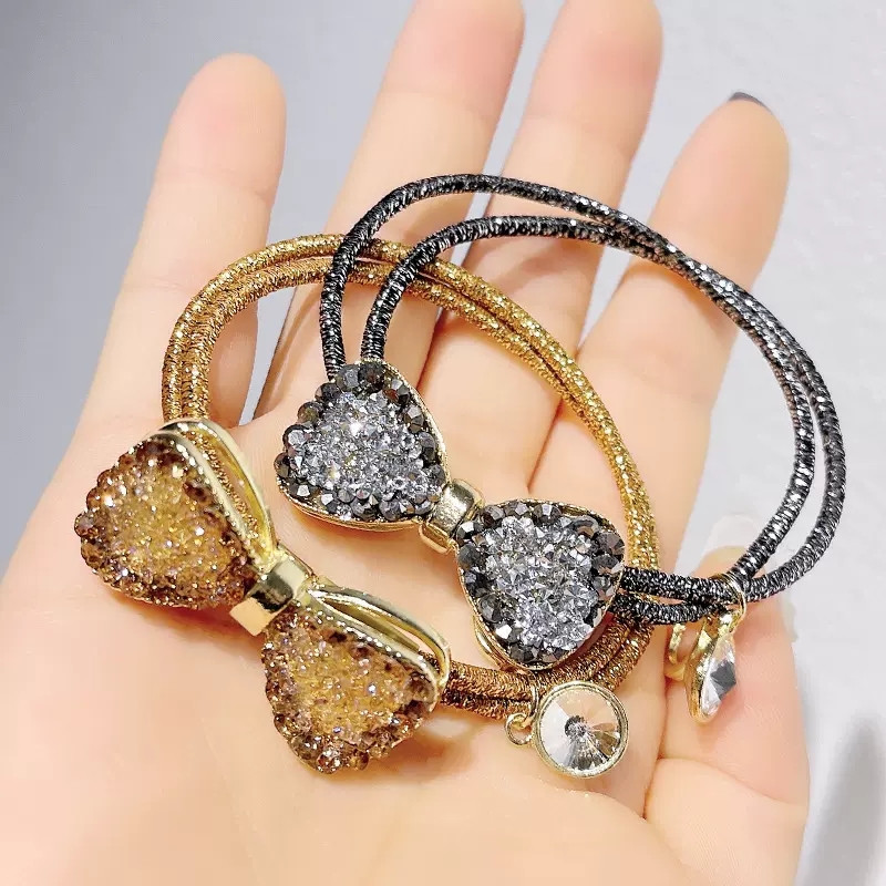 Novi dolazak Elastične gumice za kosu s mašnom od kamenčića Gumene vezice za djevojke Modni sjajni kristalni konopac za kosu Dodaci za konjski rep za žene