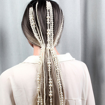Симулирана перла с дълъг пискюл/верига Булчински сватбени аксесоари за коса Щипка за коса Дамско парти Сватбени аксесоари Бижута за коса