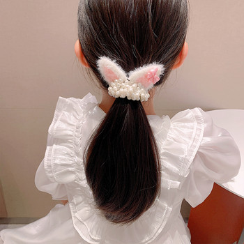 Модни котешки уши Перлено въже за коса Многоцветен скрънчи Поставка за опашка Еластична лента за коса Аксесоари за коса за деца Шапки