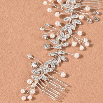 Weave Pearl Crystal Сватбени гребени за коса Аксесоари за коса за булчински цветя Шапка Жени Булка Орнаменти за коса Бижута