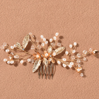 Weave Pearl Crystal Сватбени гребени за коса Аксесоари за коса за булчински цветя Шапка Жени Булка Орнаменти за коса Бижута