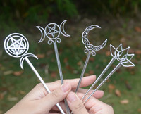 Witch Celtics Crescent Moon Pentagram Lotus Hajrudak Varázslatos Titokzatos Hajtű Wiccan Pogány Gothic Hajékszerek Ajándékba