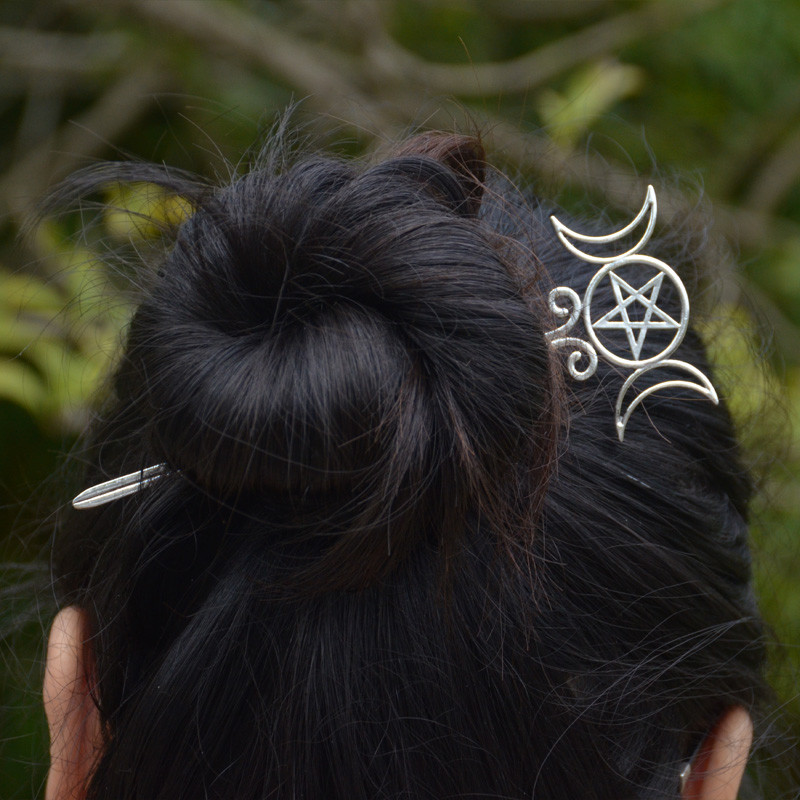 Witch Celtics Crescent Moon Pentagram Lotus Hajrudak Varázslatos Titokzatos Hajtű Wiccan Pogány Gothic Hajékszerek Ajándékba
