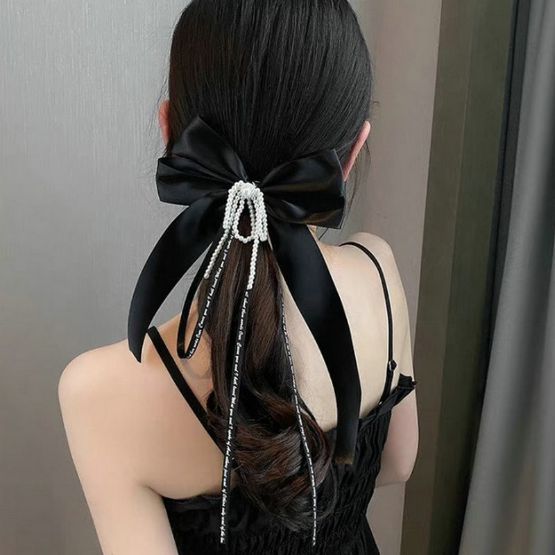 Retro új stílusú masni bojt Hajtű Korea Pearl Streamer Clip Hajtű Streamer Lány Fejfedő Haj Kiegészítők Női