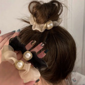 Túlméretes Scrunchie Korea Organza Gyöngy Haj Scrunchie Női Rugalmas Hajpántok Fejfedők Lófarok Tartó Hajkötél