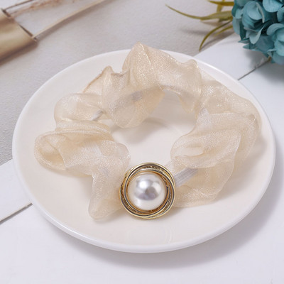 Túlméretes Scrunchie Korea Organza Gyöngy Haj Scrunchie Női Rugalmas Hajpántok Fejfedők Lófarok Tartó Hajkötél