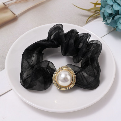Túlméretes Scrunchie Korea Organza Gyöngy Haj Scrunchie Női Rugalmas Hajpántok Fejfedők Lófarok Tartó Hajkötél